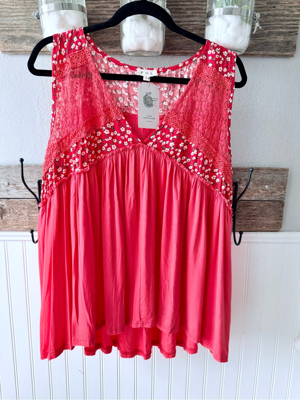 POL Coral Floral Sleeveless Babydoll Top